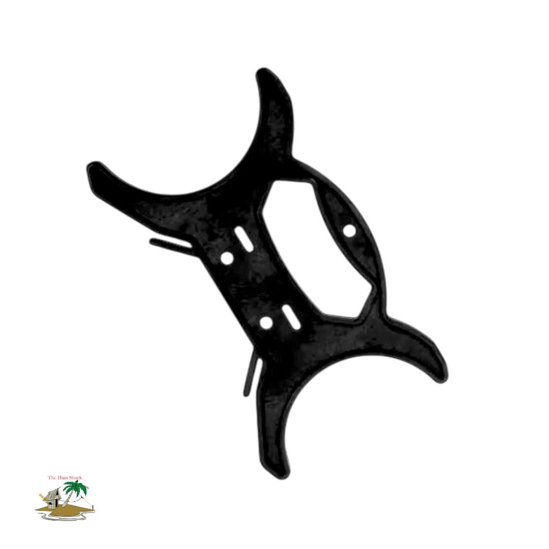 a birds eye view of the Antenna wire winder - used to keep antennas from spilling out in you go bag or radio setup - can also be used for coax cables and radials as well - black in color