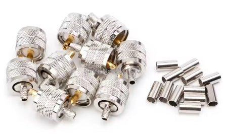 PL259 TYPE Male Crimp Plug for RG58 Coaxial Cable multiple units birds eye view