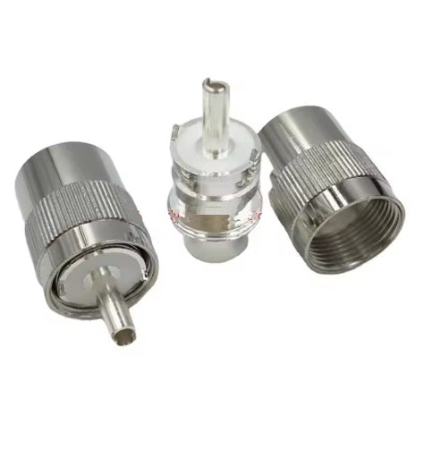 PL259 TYPE Male Screw in plug for RG58 Coaxial Cable - showing the parts