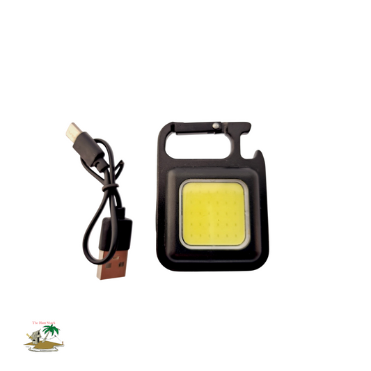 Mini Magnetic Light being shown on a white background alongside its usb charging cable - the perfect light for Overlanding or working on vehicles - with IP65 weather protection 
