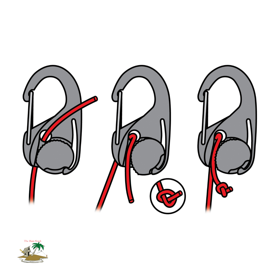 Nite Ize CamJam illustration showing how to feed the cord into the CamJam and how it works 