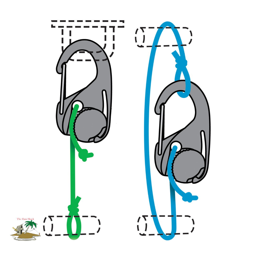 An illustration showing the Nite Ize CamJam and different ways of using it 