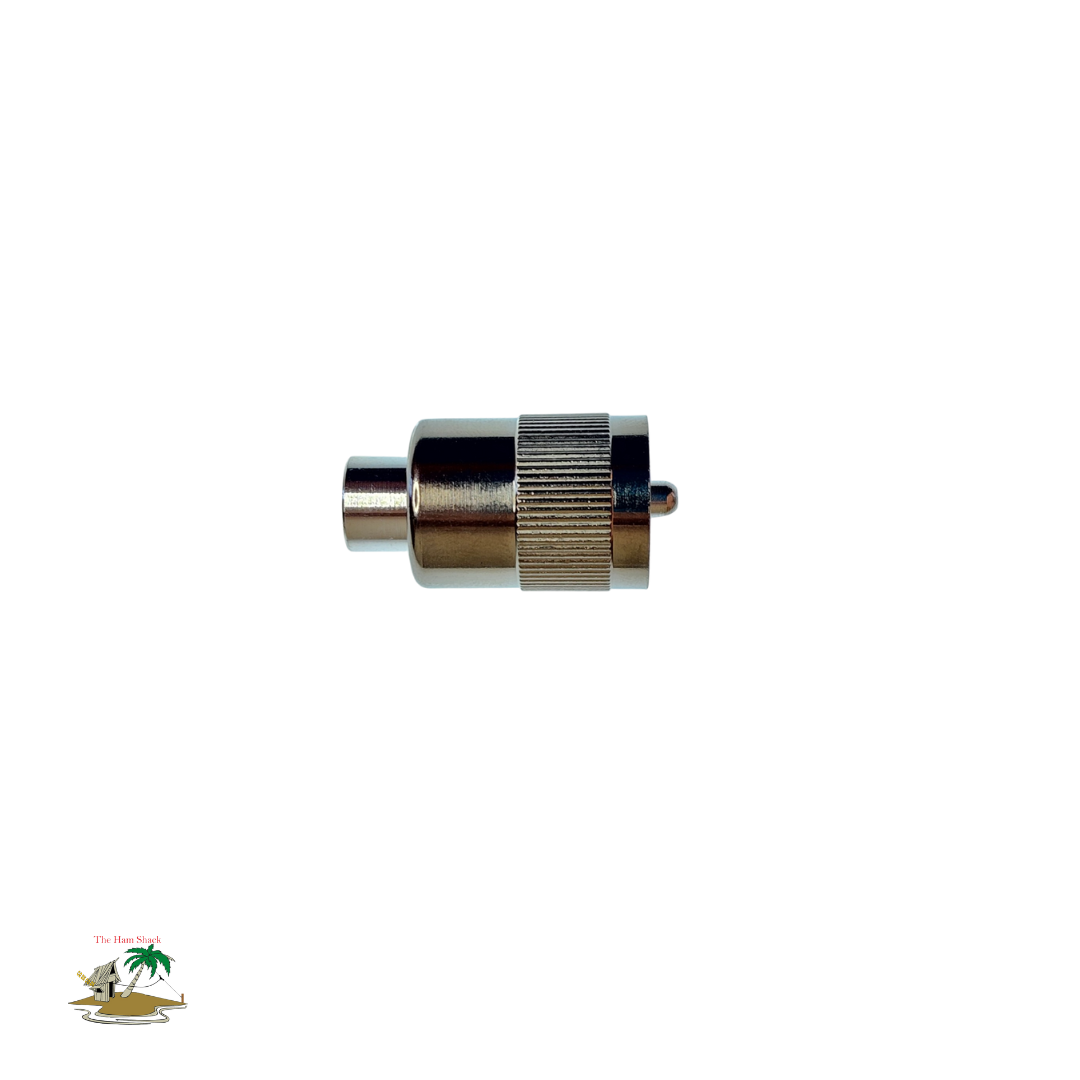 PL259 TYPE Male Screw in plug for RG58 Coaxial Cable - side view close up 