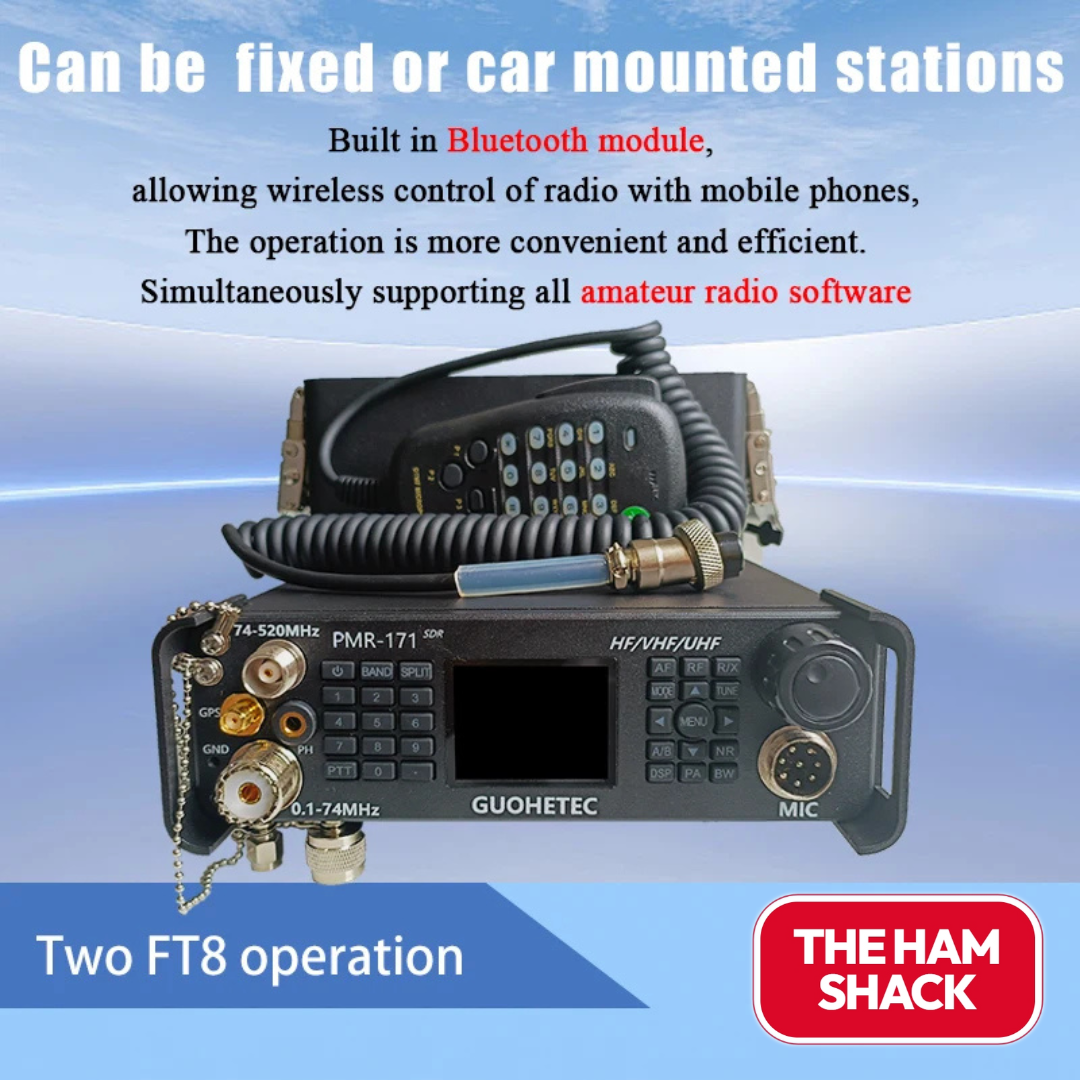 Pmr171 HF VHF UHR Radio Front View with a nice blue back ground 