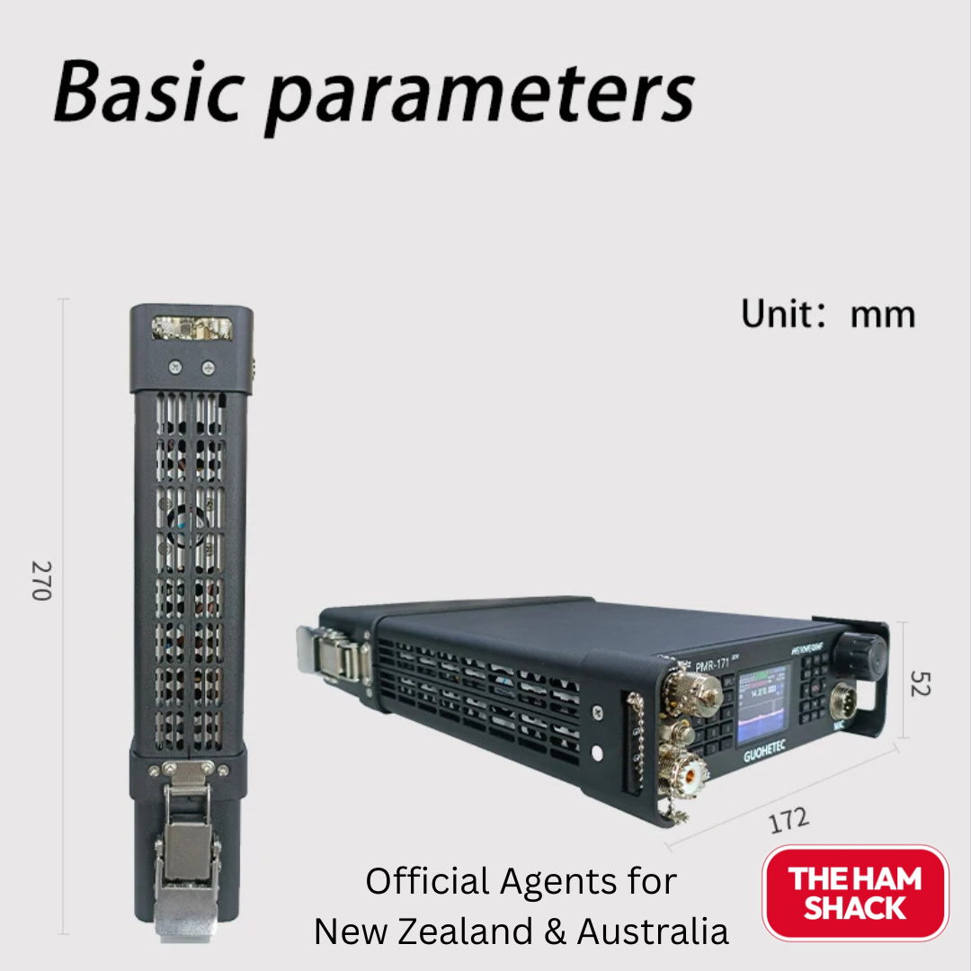 An infographic showing the size of the radio in mm's 