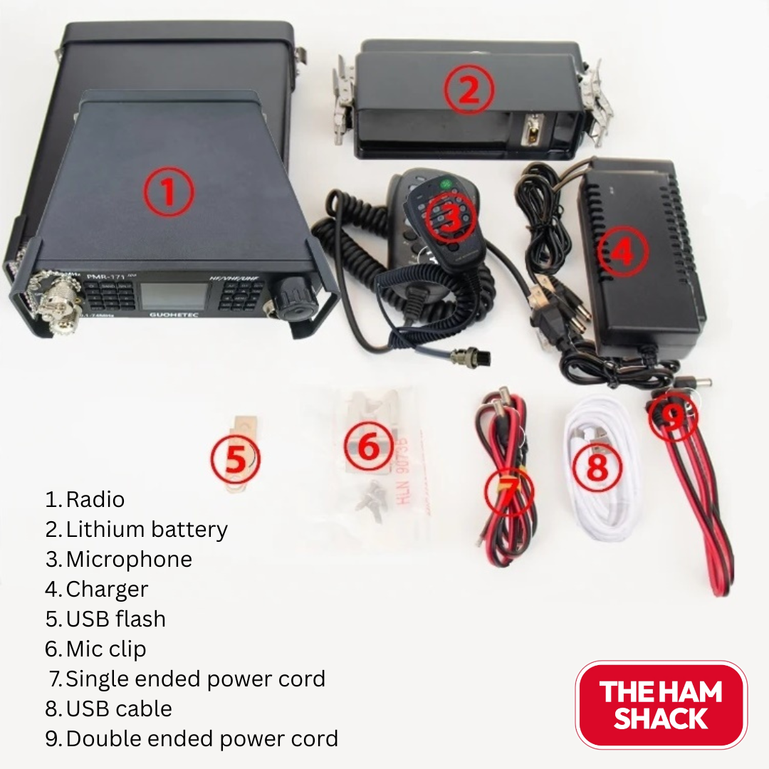 Birds eye view of the Pmr171 Ultra-Portable Mobile Transceiver sold by the Ham Shack New Zealand 