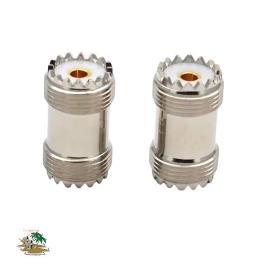SO239 Double Female Barrel Connector  twin connector view side by sde showing the top 