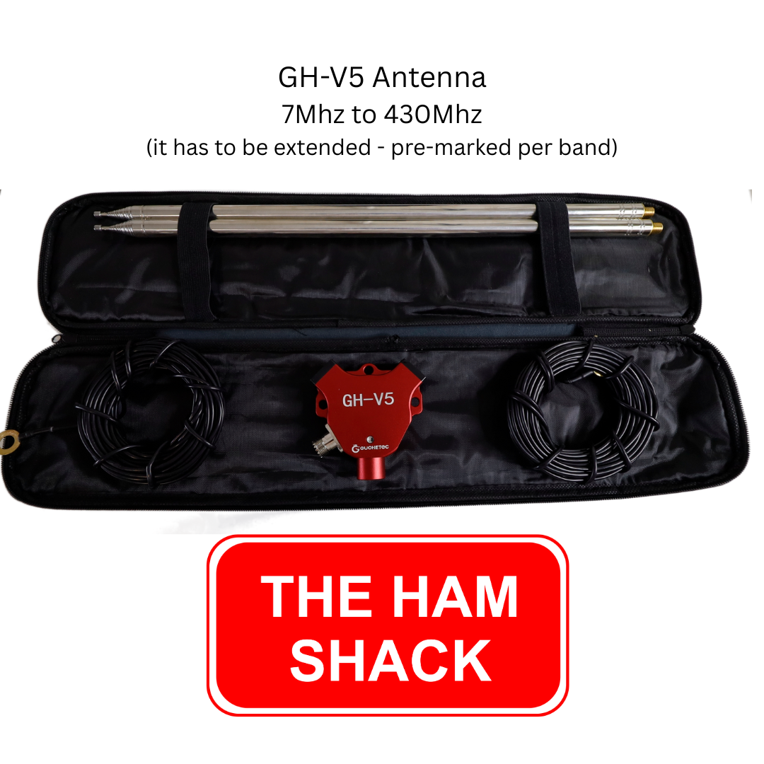 A view of the The GH-V5 Portable HF Antenna in its pack with dipole antenna attachments and the extendable poles 